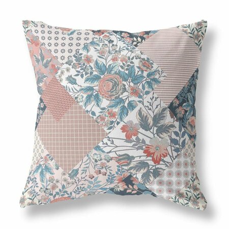 PALACEDESIGNS 18 in. Boho Floral Indoor & Outdoor Throw Pillow Pink & Light Blue PA3100483